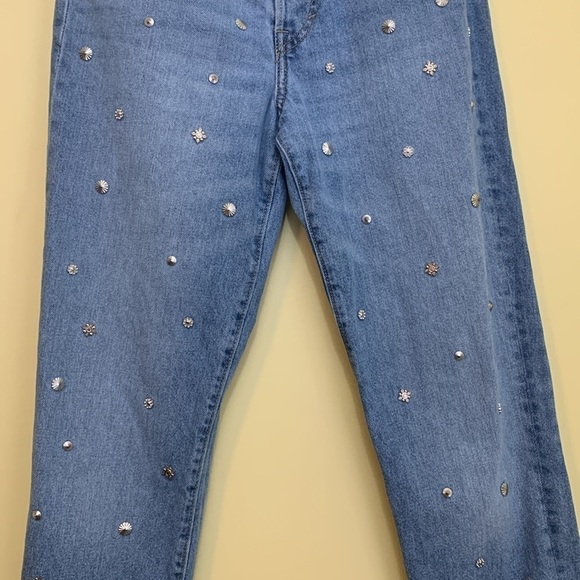 &Denim | Blue Denim Distressed Hem Studded High Waist Vintage Fit Mom Jeans 26 - Picture 4 of 16